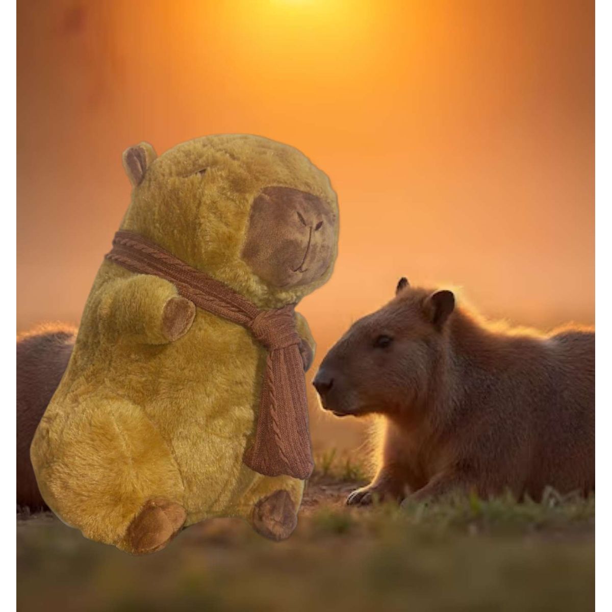 GENERICO - PELUCHE CAPIBARA SUAVE CON BUFANDA MARRÓN 28 CM