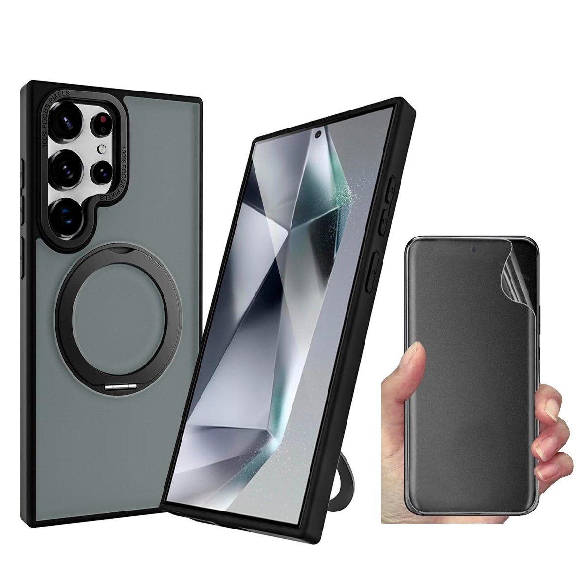 GENERICO - Case Mate Con Soporte Rotable para S25 Ultra Negro + Hidrogel Mate