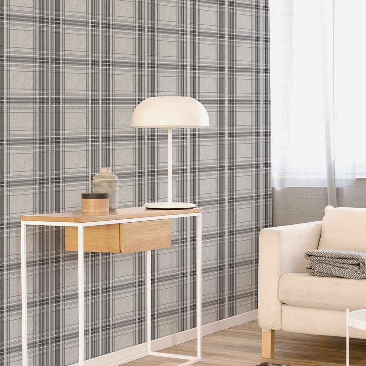 MULTITOP - Papel Tapiz Fresca Iona Check 52cm X10 Mts Charcoal