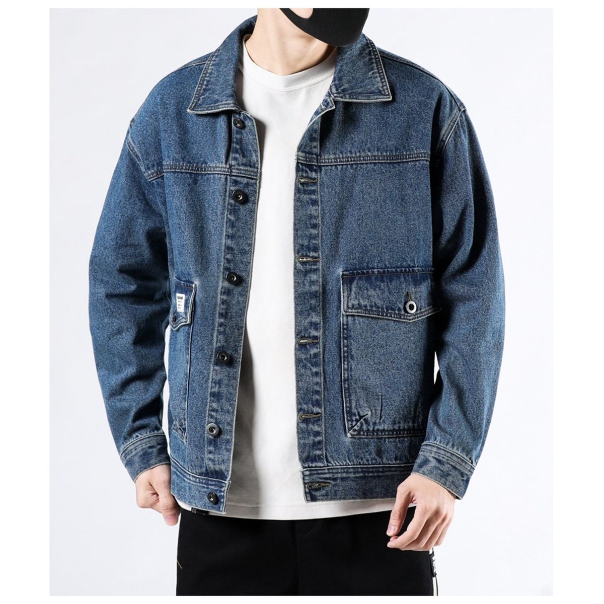 TIOZONEY - Chaqueta jeans de manga larga para Hombre