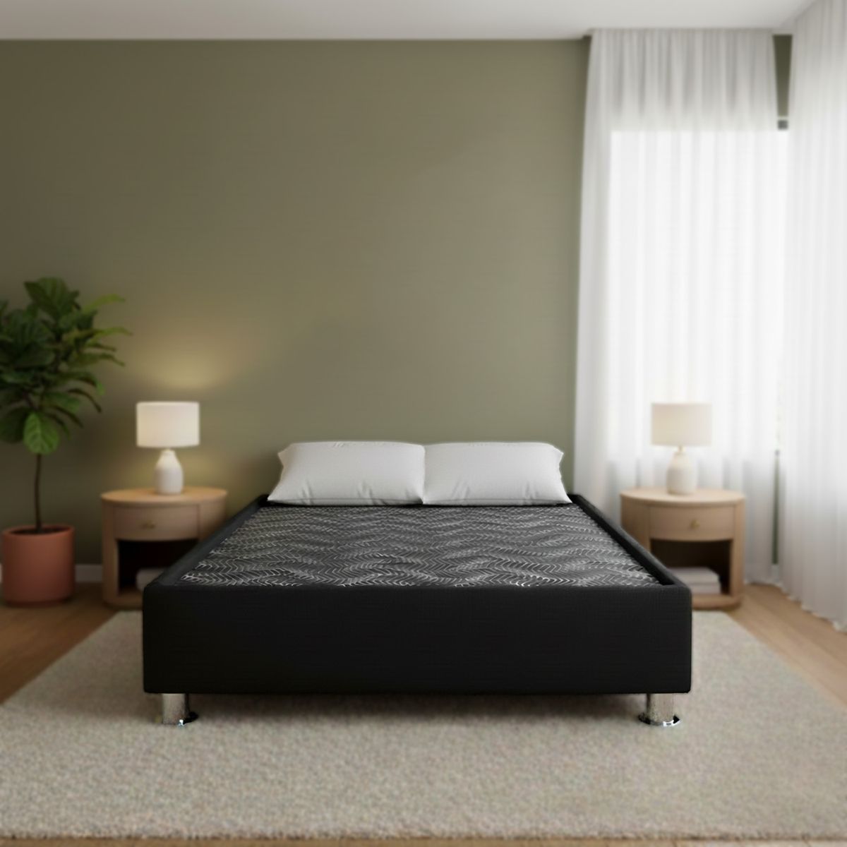 MUEBLES MACRUMO - Box Tarima 2 Plazas Cuero Negro Antirasguño + Almohada