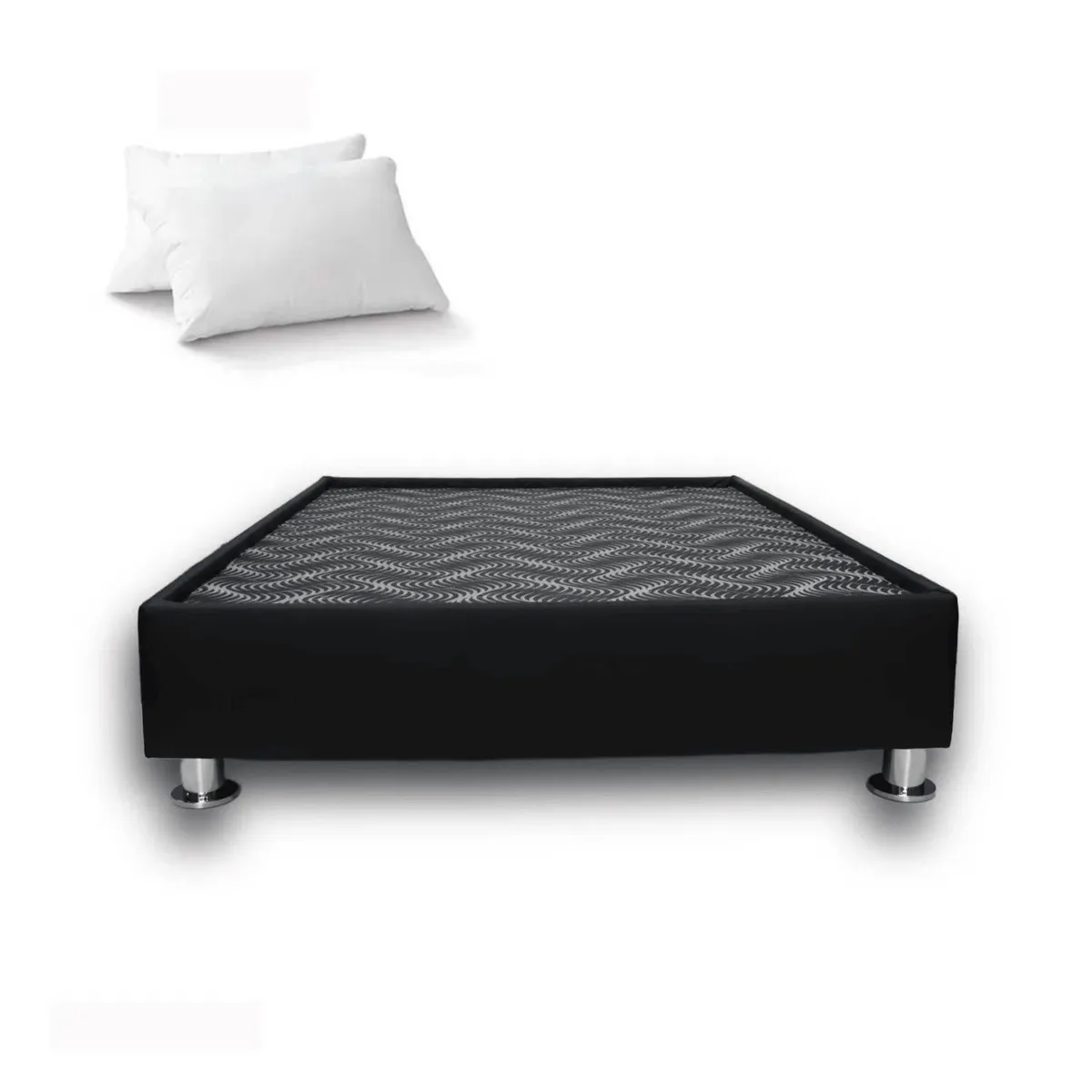 MUEBLES MACRUMO - Box Tarima 2 Plazas Cuero Negro Antirasguño + Almohada