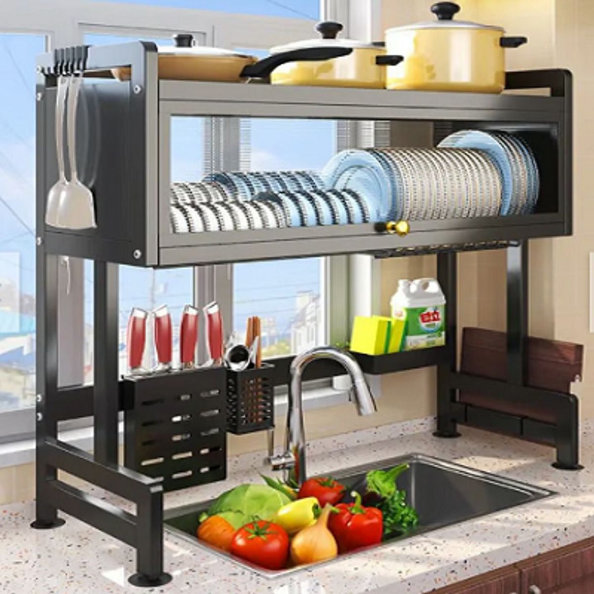 GENERICO - Escurridor de platos  con tapa  2 niveles 85 cm