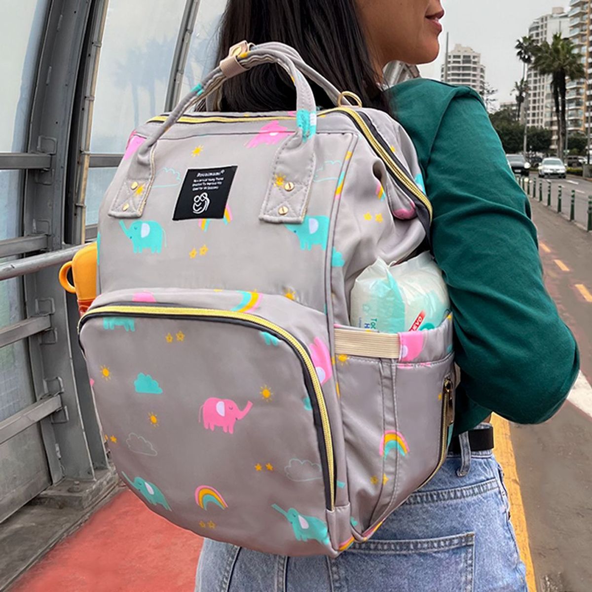 GENERICO - Mochila Pañalera Gray Elephant