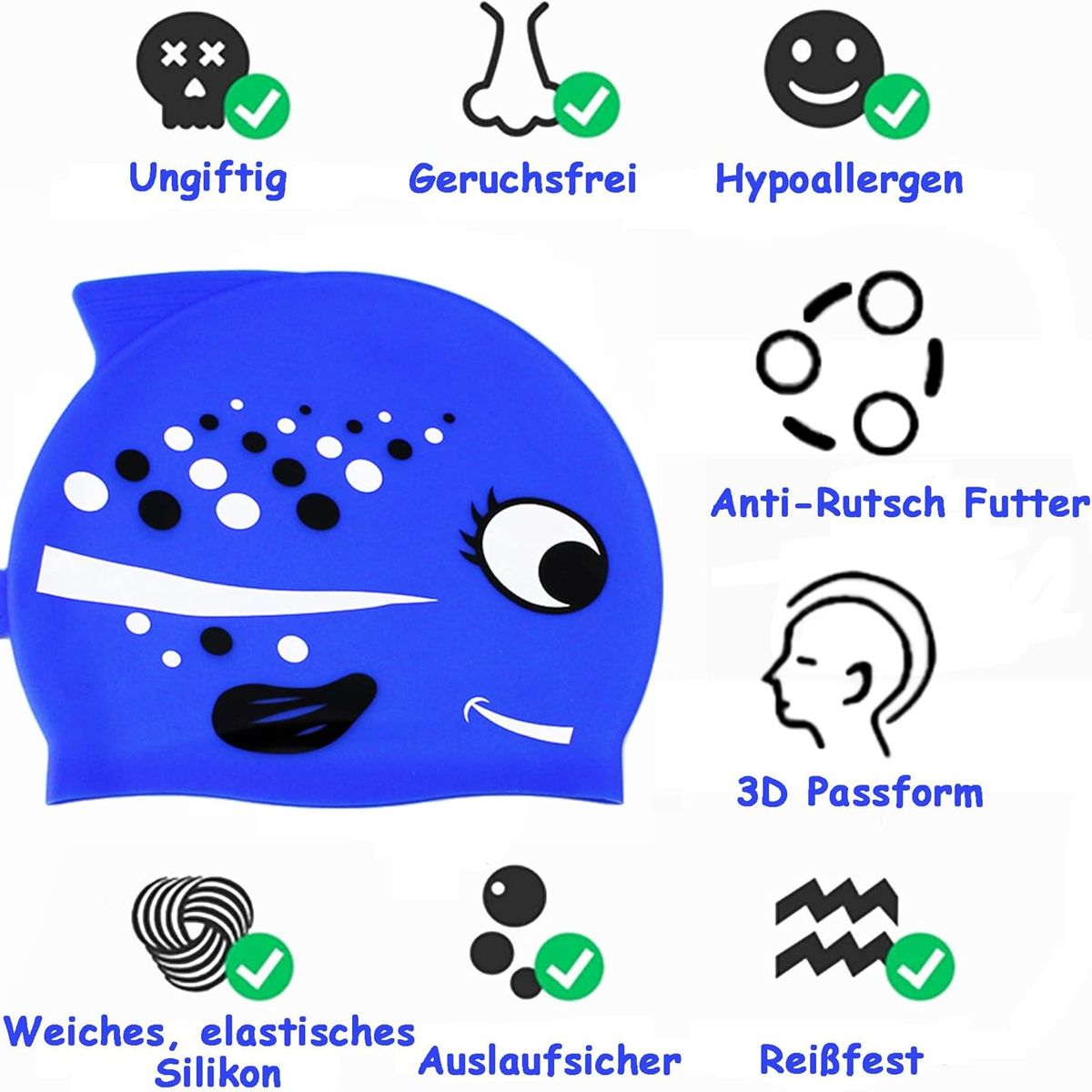 GENERICO - Gorro de silicona impermeable para niños y niñas azulino