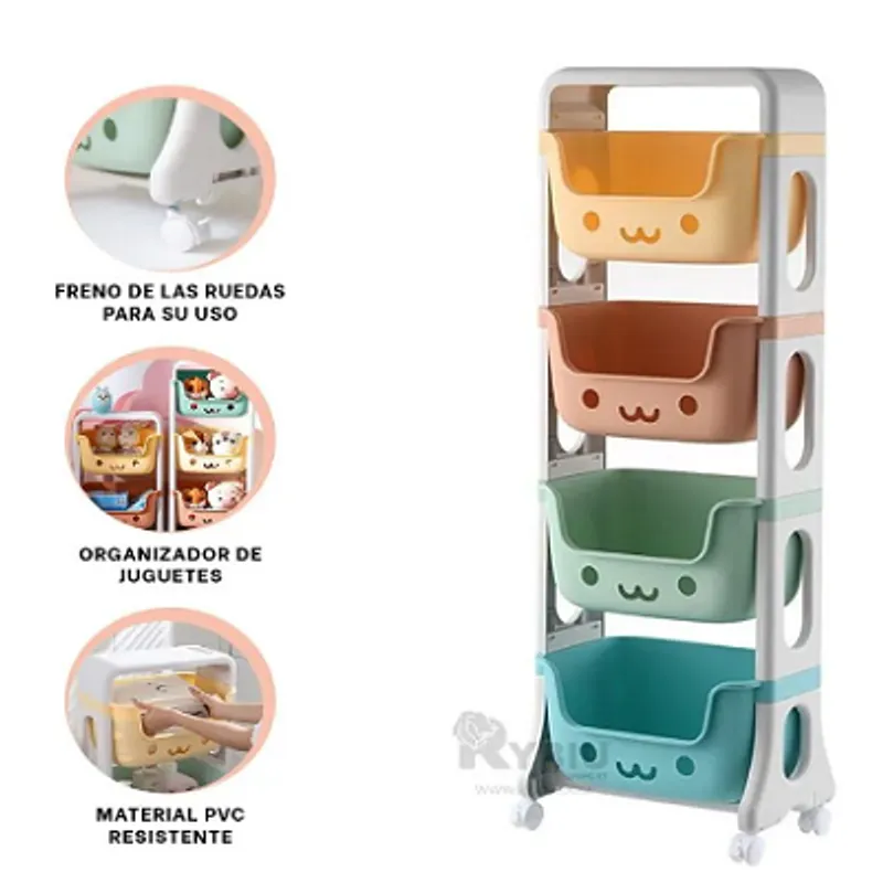 GENERICO - Juguetero Practico con Ruedas Multicolor de 4 niveles