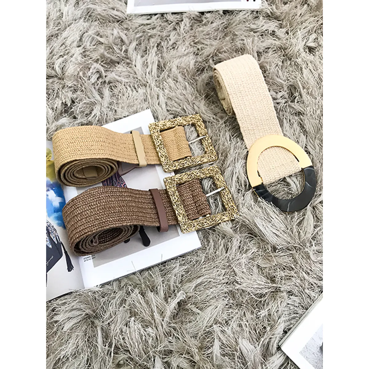 GENERICO - Cinturon Elastico Playa Tejido De Paja Color Beige Estacion 108