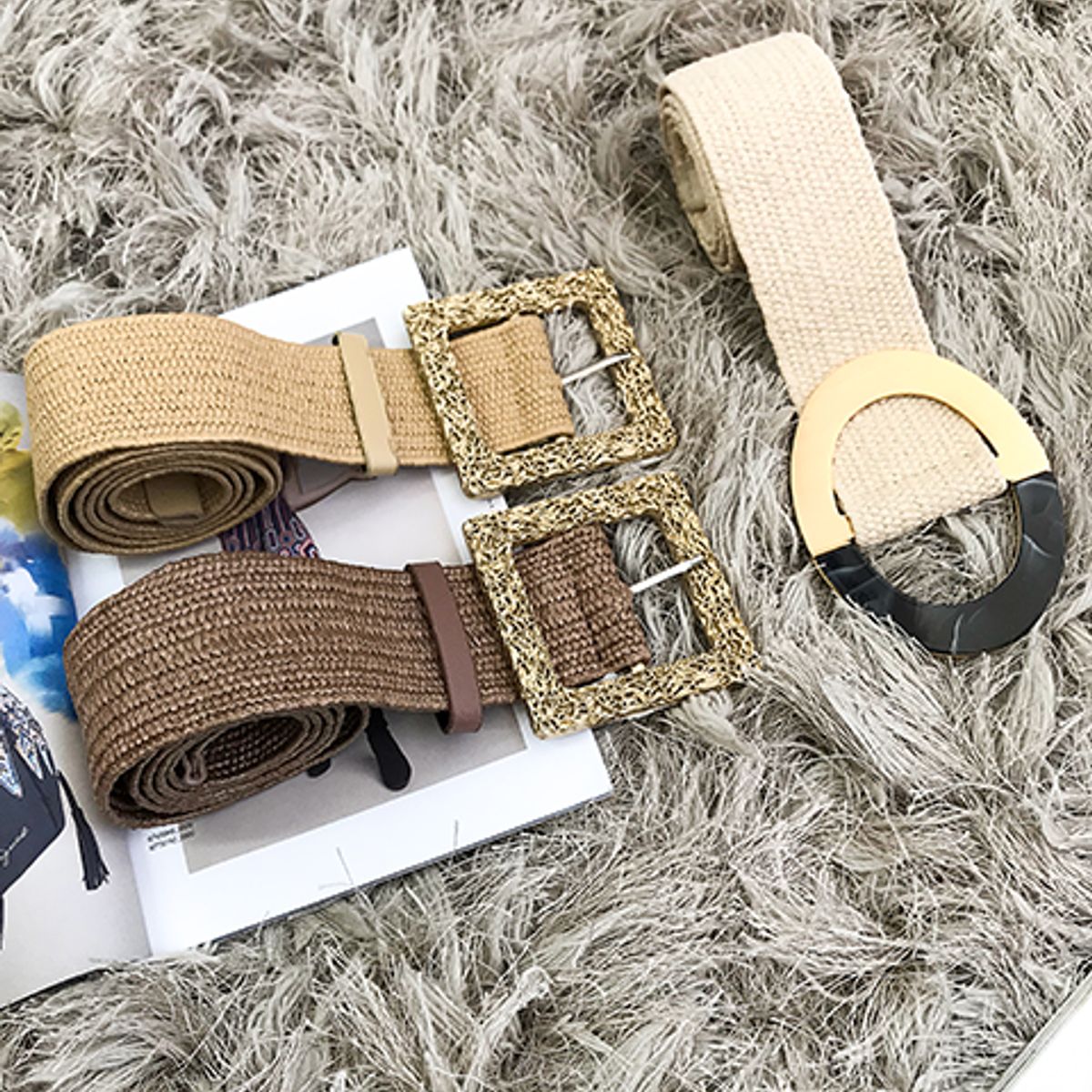 GENERICO - Cinturón Elástico Playa Tejido De Paja Color Negro Estacion 108