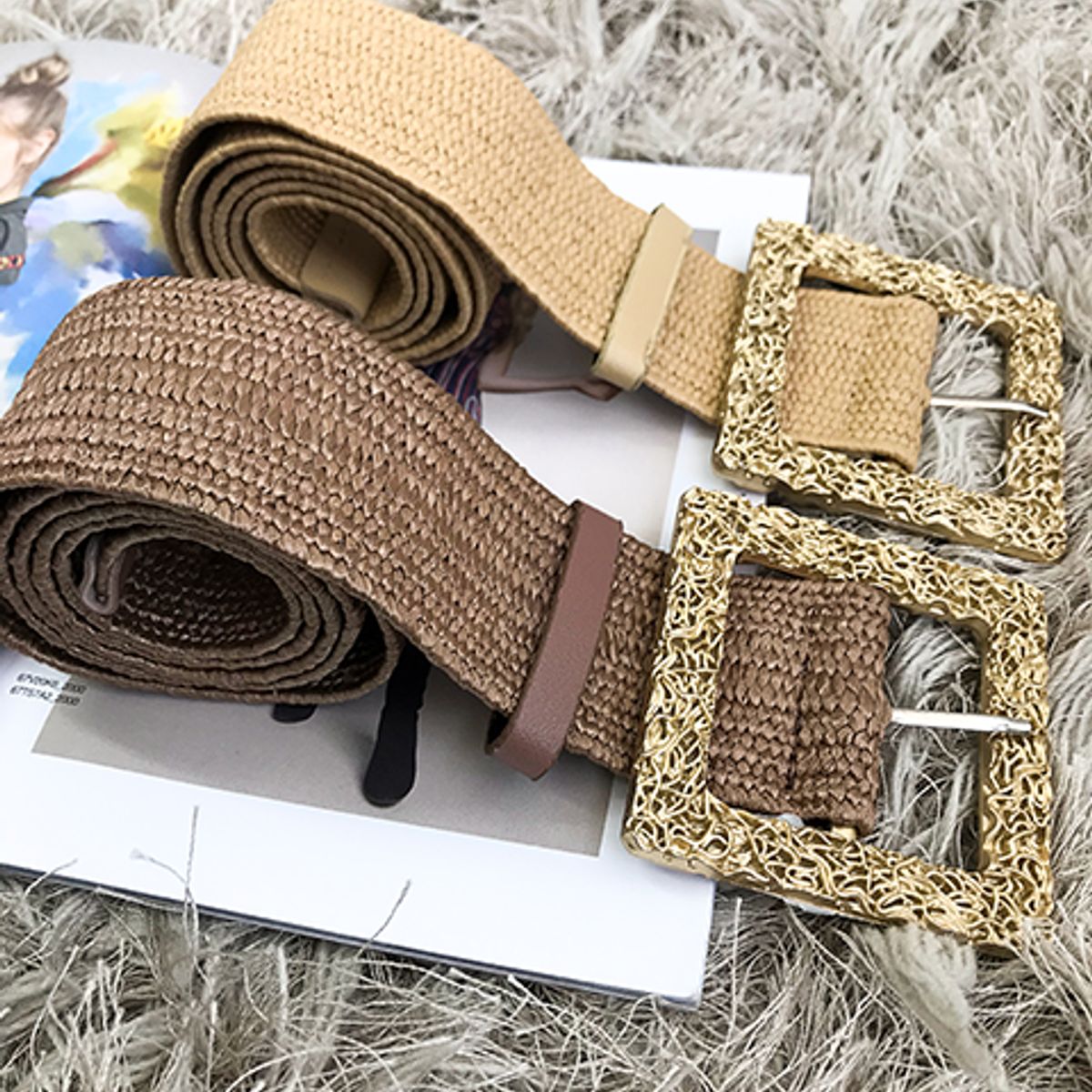 GENERICO - Cinturón Elástico Playa Tejido De Paja Color Topo Estacion 108