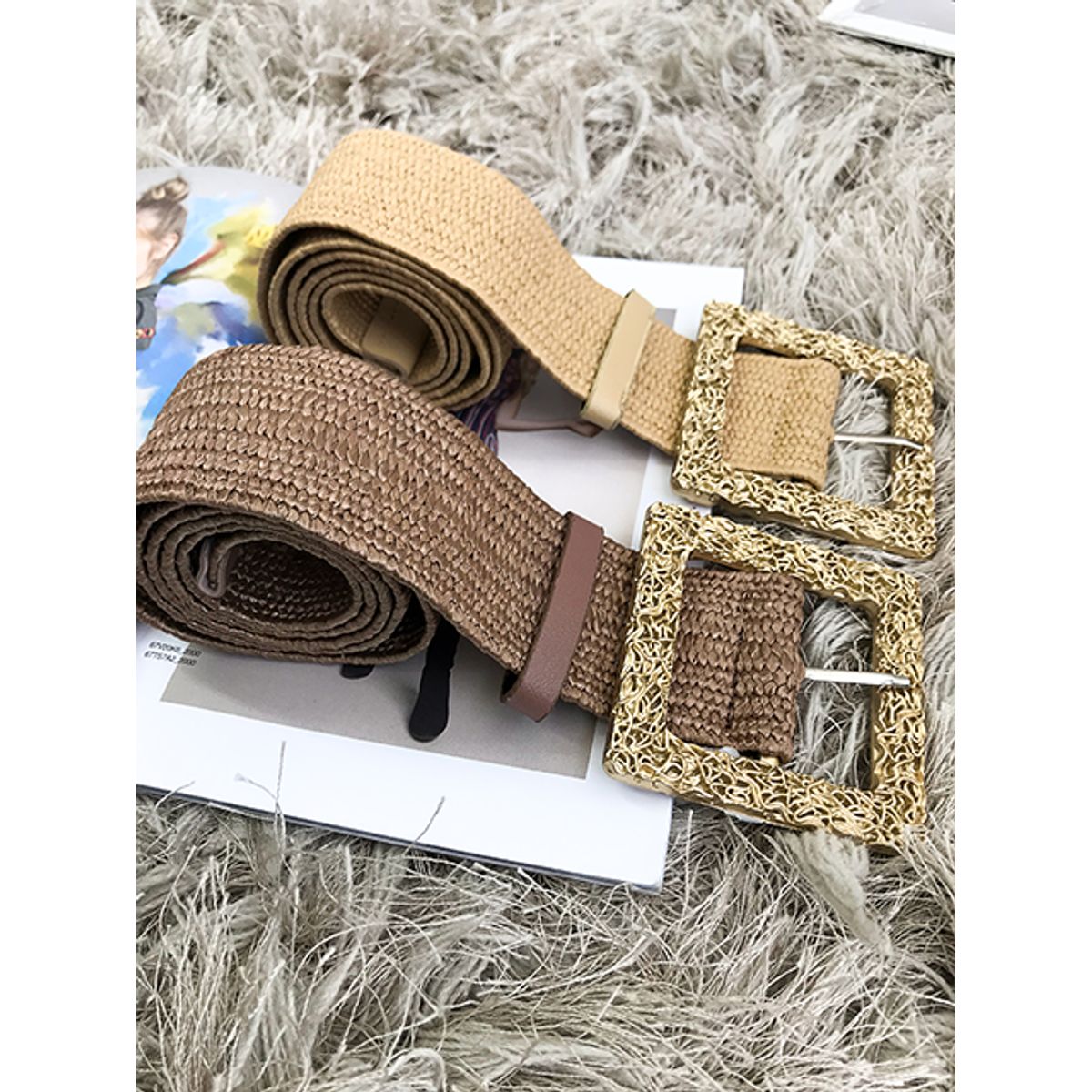 GENERICO - Cinturón Elástico Playa Tejido De Paja Color Topo Estacion 108