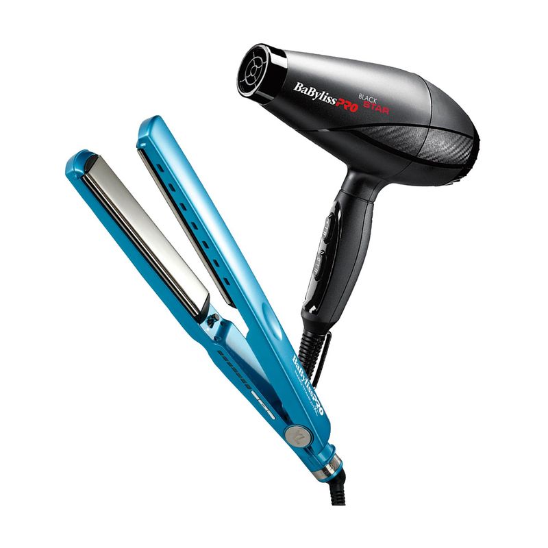 BABYLISS PRO - Combo BabylissPRO Alisadora Nano Titanium XL y Secador Black Star