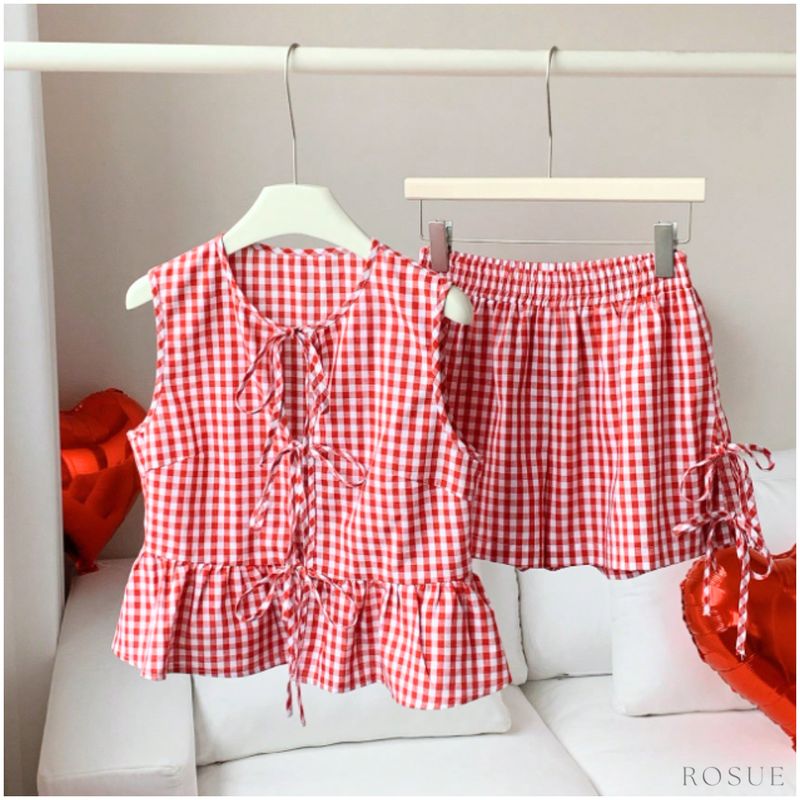 ROSUE - Conjunto Blusa y Short Mujer Picnic Cuadros