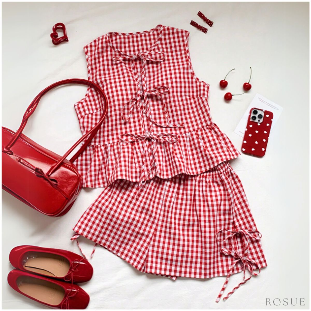 ROSUE - Conjunto Blusa y Short Mujer Picnic Cuadros