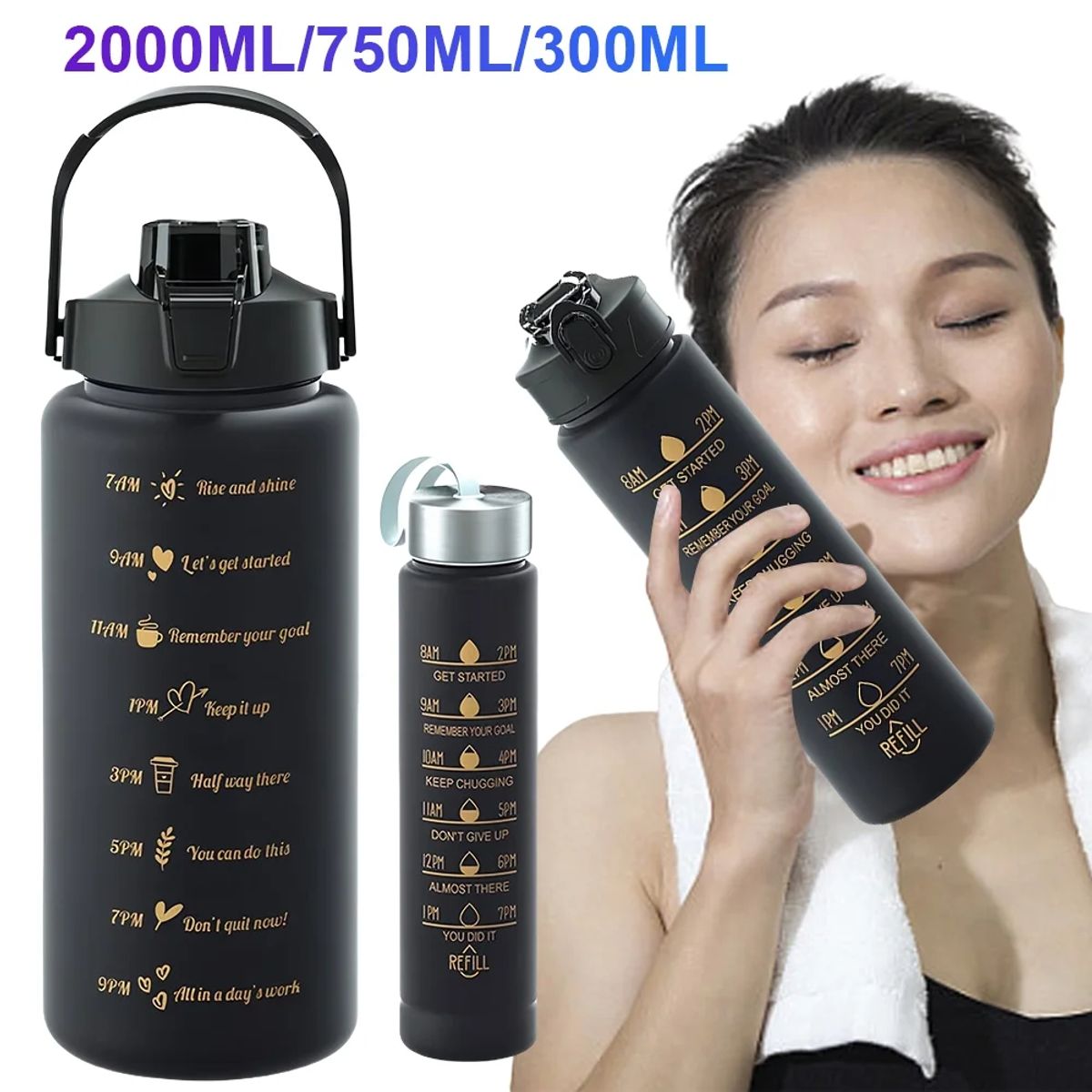 GENERICO - BOTELLA TOMATODO GYM VASO 3 PIEZAS 2000MM 900MM 330MM