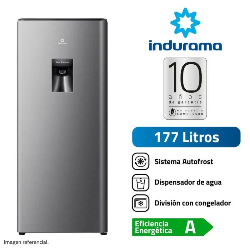 INDURAMA - REFRIGERADORA INDURAMA RI-289D CON DISPENSADOR 177LITROS CROMA