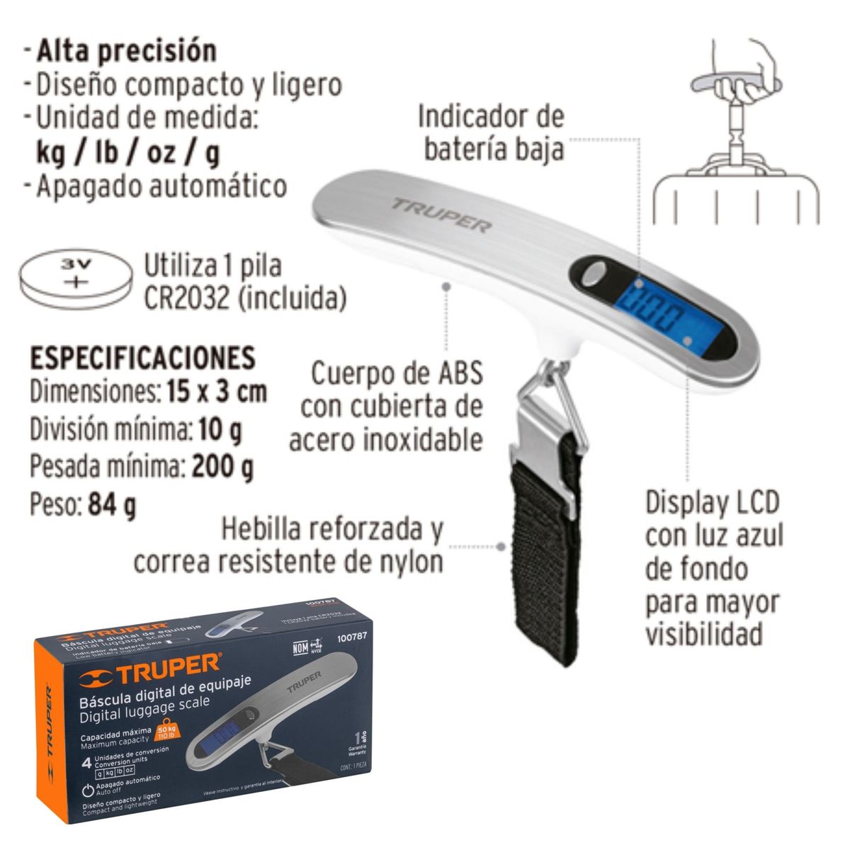 TRUPER - Balanza digital de mano para maleta Truper