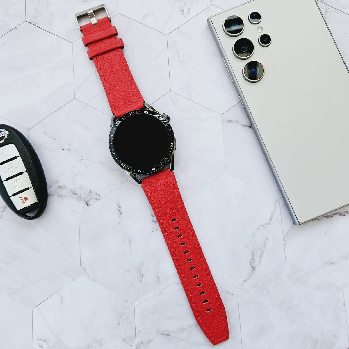 GENERICO - Correa Cuero para HUAWEI GT2 DE 46MM - GT2 PRO - Rojo