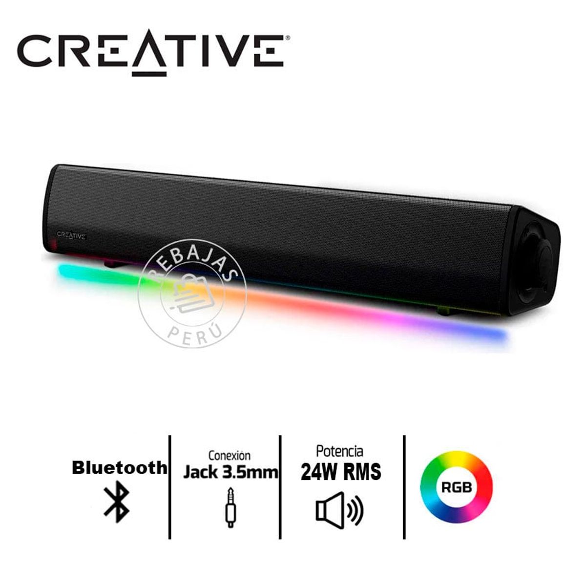 CREATIVE - Parlante Creative GS3 Sound Bar 24W Bluetooth 54 RGB USB-C AUX
