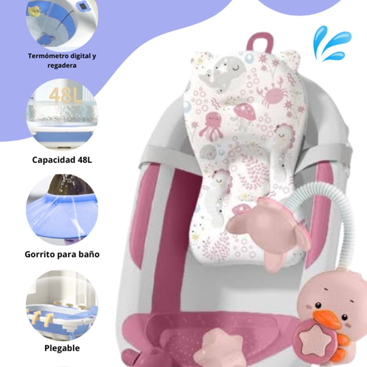 GENERICO - Bañera Plegable de Bebe modelo AQUABU Color Rosado 2025
