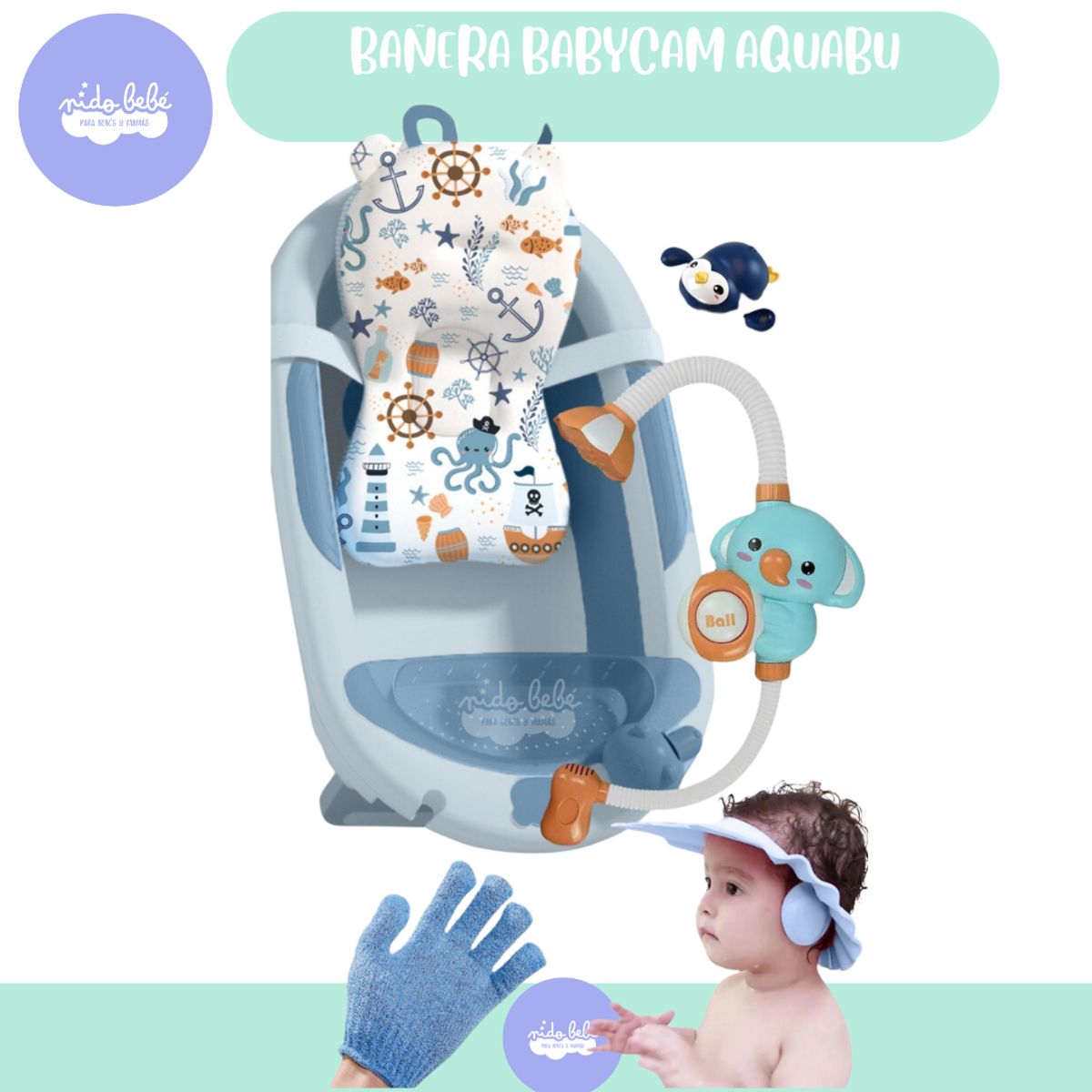 GENERICO - Bañera Plegable de Bebe modelo AQUABU Color Azul 2025