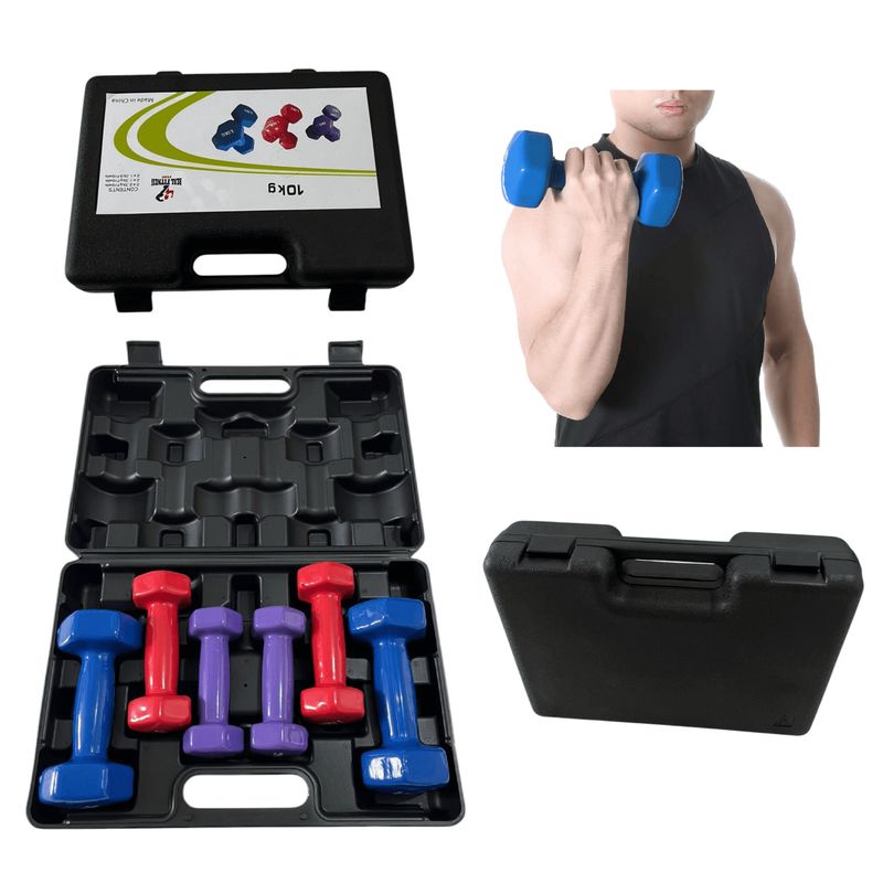 GENERICO - MALETIN DE MANCUERNAS DE VINIL 10 KG SET DE PESAS ANTIDESLIZANTES