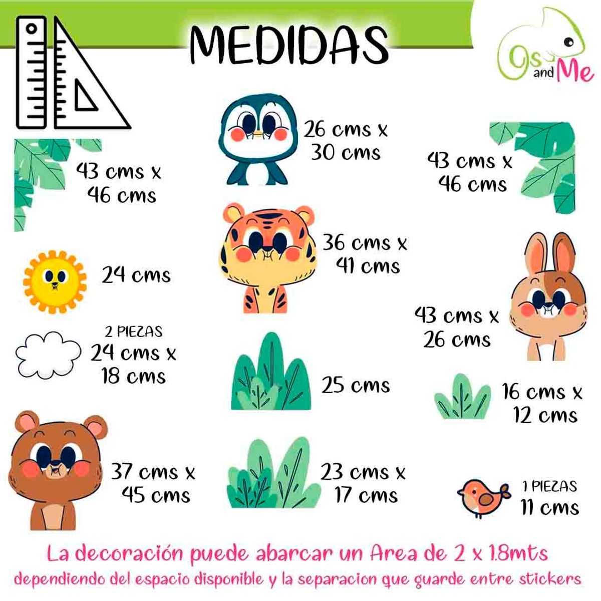 GENERICO - Vinilo Infantil Safari con hojas decoracion para niños