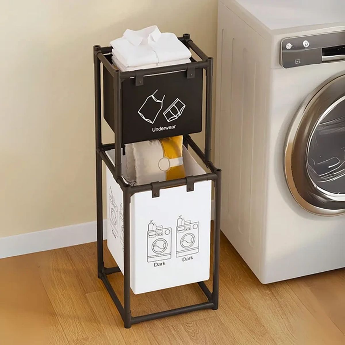 GENERICO - Cesta de lavandería organizador de ropa 2 niveles Negro