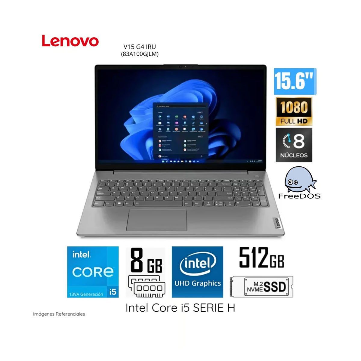 GENERICO - LAPTOP LENOVO V15 G4 IRU I5-13420H 8GB RAM 512GB SSD 156 FHD INTEL UHD GRAPHICS FREEDOS 83A100GJLM