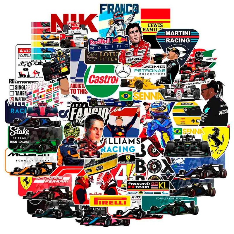 GENERICO - Sticker F1 pack 50 piezas Formula 1 resistente al agua