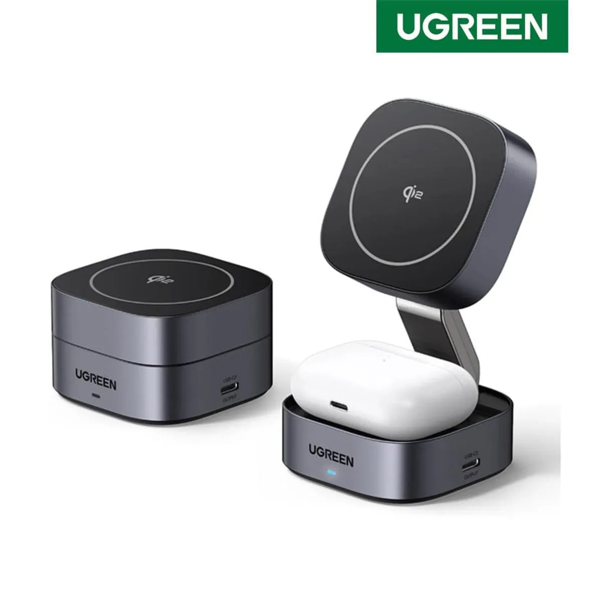 UGREEN - Cargador UGREEN MagFlow 2en1 MagSafe Qi Para iPhone 16 Airpods