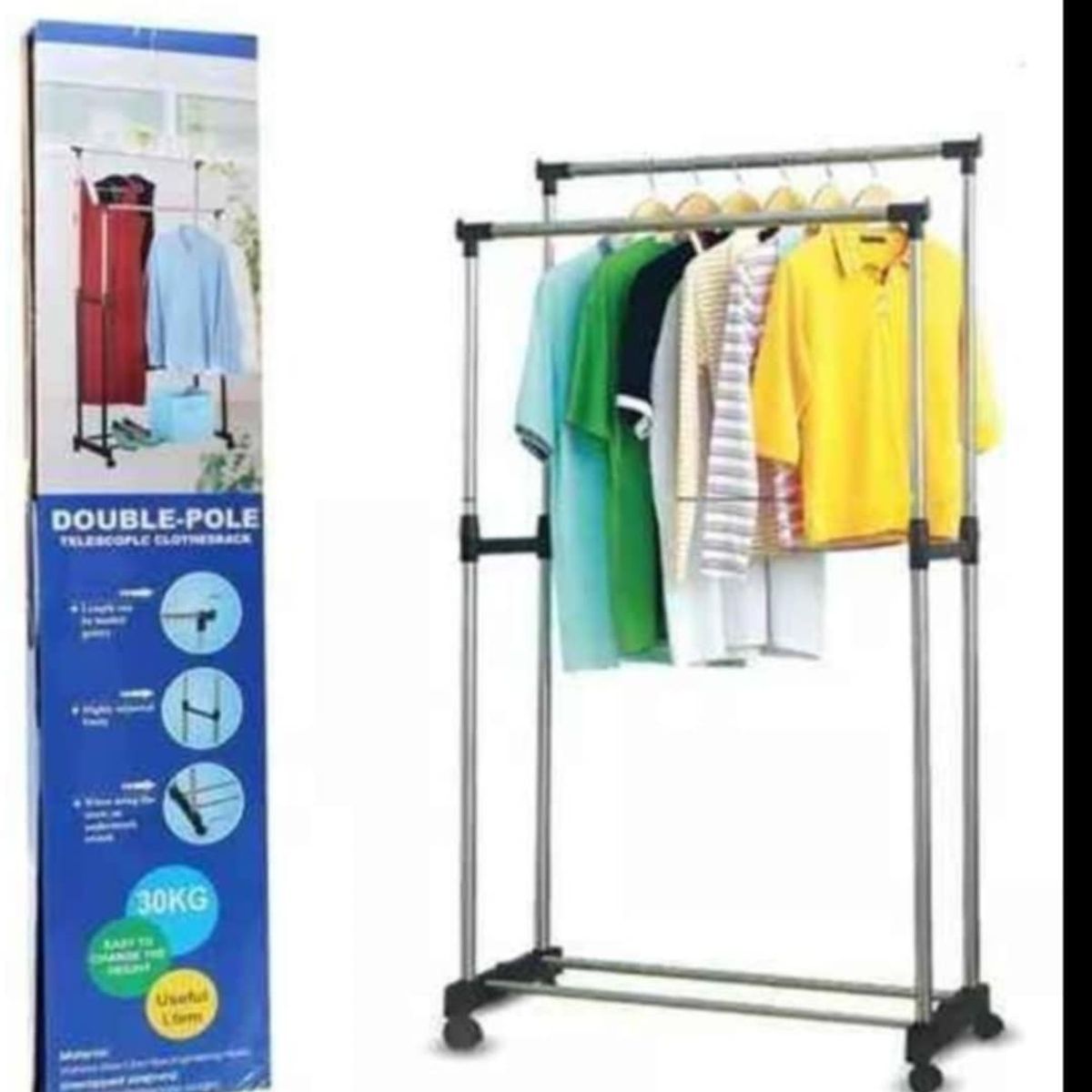 GENERICO - Perchero Doble Colgador de Ropa con Ruedas Multiusos de Hogar Casa