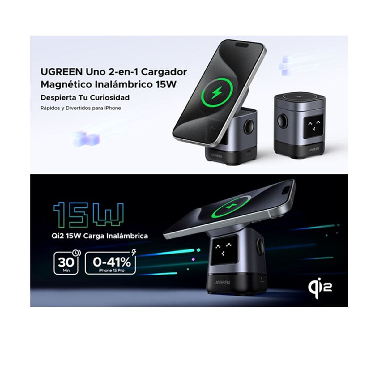 UGREEN - Cargador Inalámbrico Ugreen UNO MagSafe Qi2 para iPhone 16 Airpods