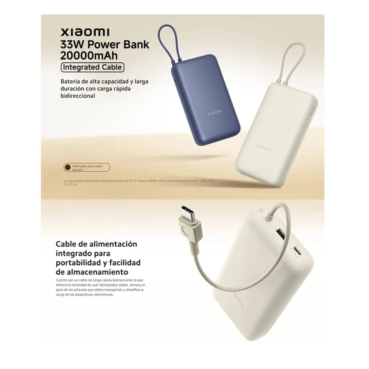 XIAOMI - Xiaomi Power Bank 33W 20000mAh Con Cable USB-C