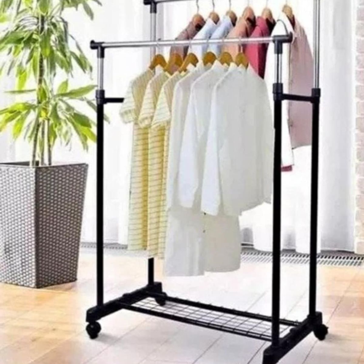 GENERICO - Perchero Organizador de Ropa de Doble Barra con Ruedas