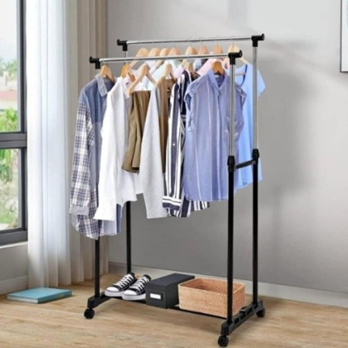 GENERICO - Perchero Organizador de Ropa de Doble Barra con Ruedas