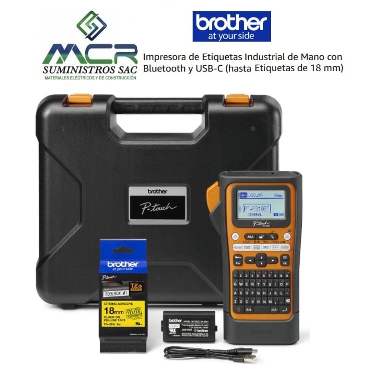 BROTHER - Impresora de Etiquetas Industrial con Bluetooth y USB-C hasta 18 mm