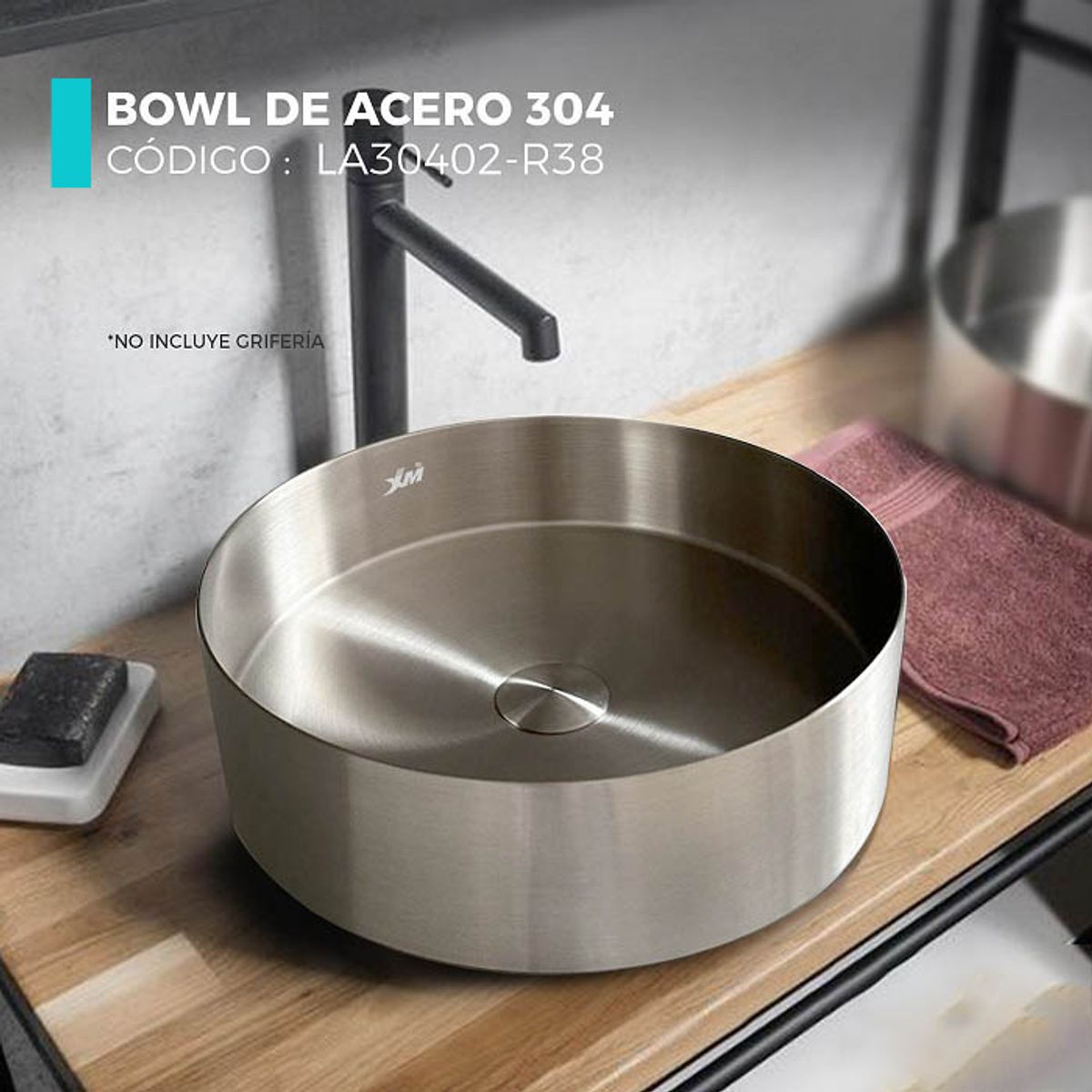 FRATELLI - BOWL CIRCULAR DE ACERO CON DESAGUE SATINADO LA30402-R38