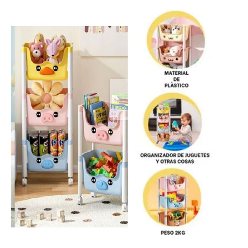 GENERICO - Organizador Kawaii 3 Niveles Modelo Chanchito,Pato