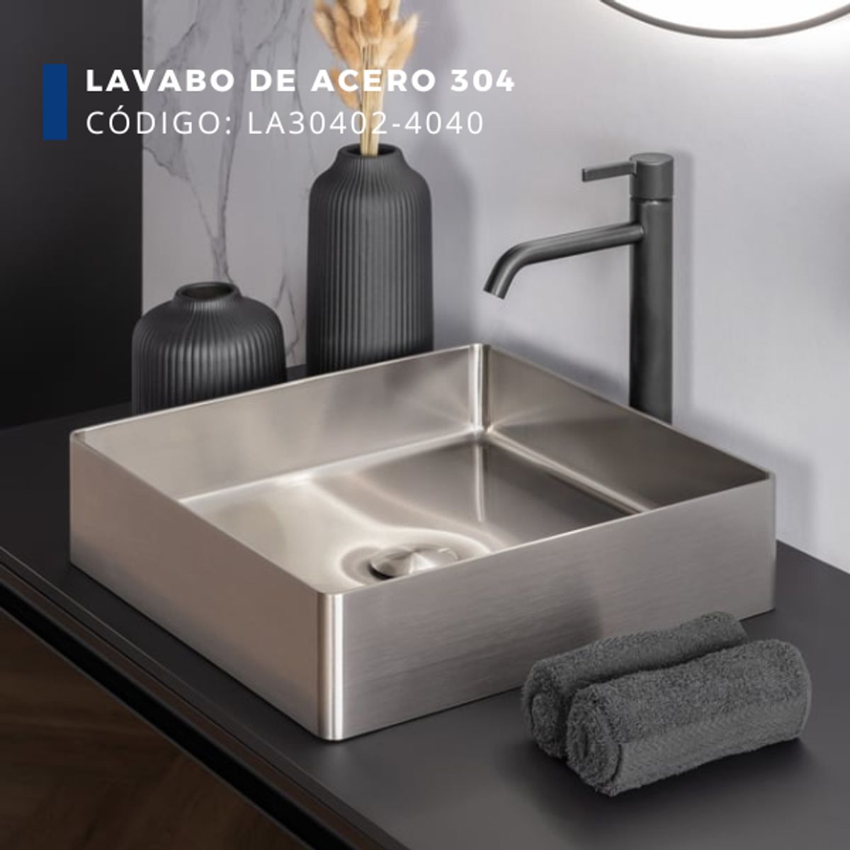 FRATELLI - LAVADERO CUADRADO DE ACERO CON DESAGUE SATINADO LA30402-4040