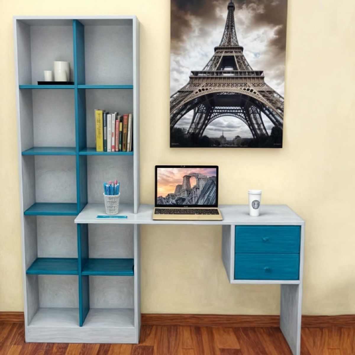 BARAKA HOME - Escritorio con Cajón y Estante Lateral Anibare - Blanco