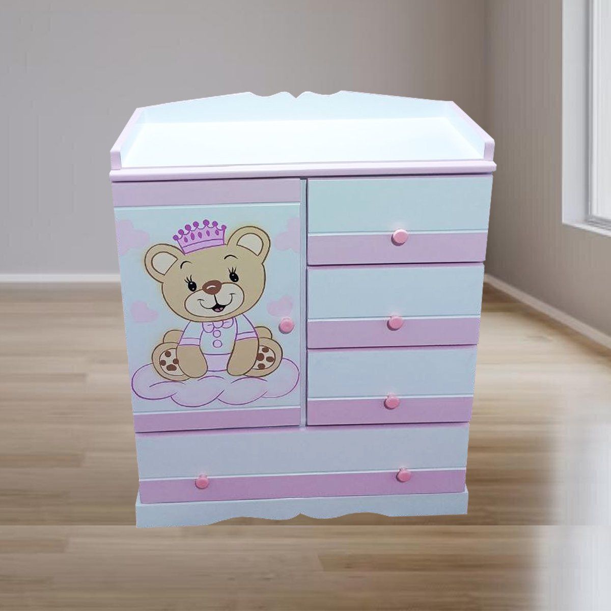 GENERICO - cómoda rosada para bebe niña osita 080m
