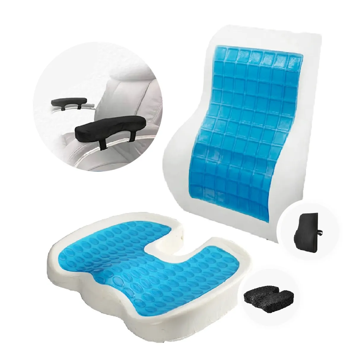 TERAFLEX - COJIN LUMBAR + COJIN COXIS GEL TECH 4 FUNDAS - REGALO APOYABRAZOS