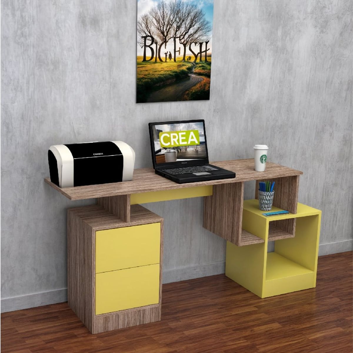 BARAKA HOME - Escritorio con Cajones Baiti - Olmo Gris