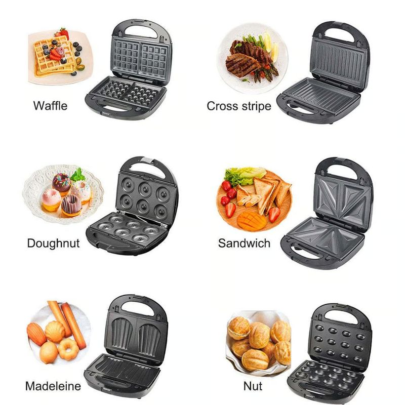 OEM - Todo en 1 Maquina para Hacer Donas Waffles Galletas Sandwich 6 en 1