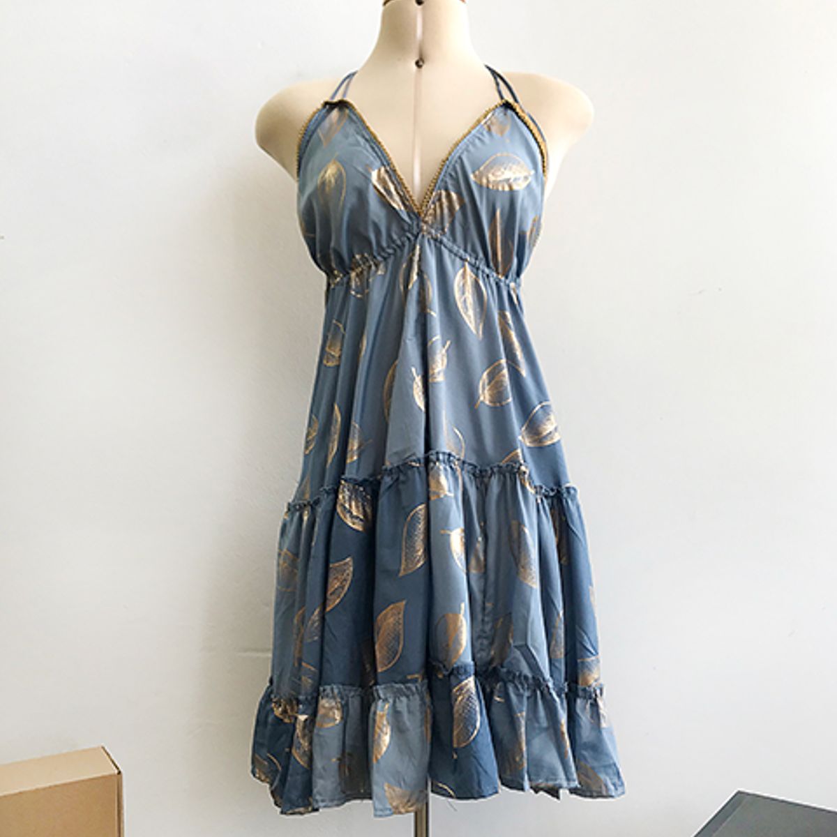 GENERICO - Vestido Midi Seda Color Acero Estampado Estacion 108