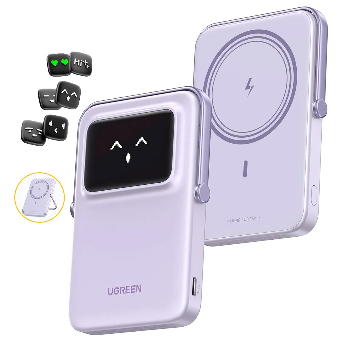 UGREEN - Power Bank Magnetico Tipo C 10000 mAh Ugreen 20W Soporte Rosa