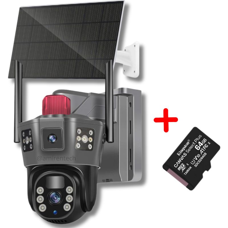 GENERICO - Camara de Seguridad Dual con Panel Solar + Memoria de grabación