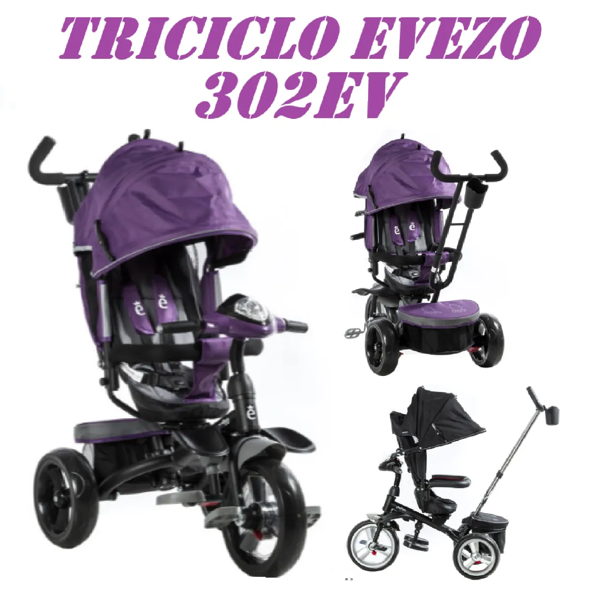 EBABY - Triciclo Evezo 302EV Giratorio Sonidos y Luces -Morado