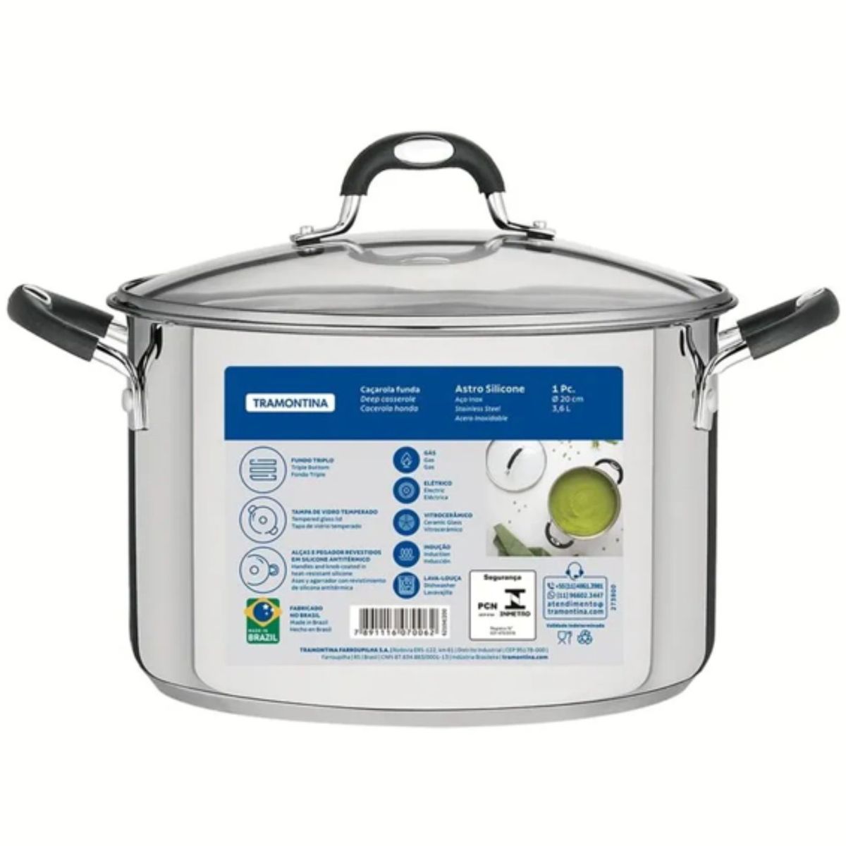 TRAMONTINA - Cacerola Astro Silicone 20 cm (3.6L) - Tramontina Acero Inox