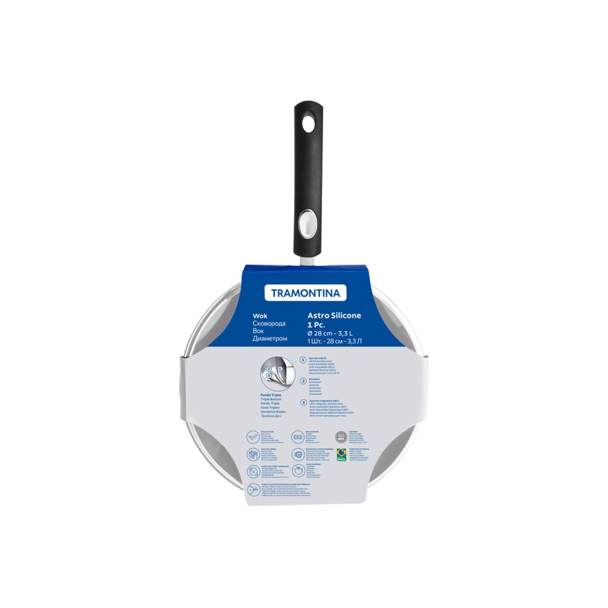 TRAMONTINA - Sarten Wok C/Tapa 28Cm Solar Silicone  62138/280 Tramontina